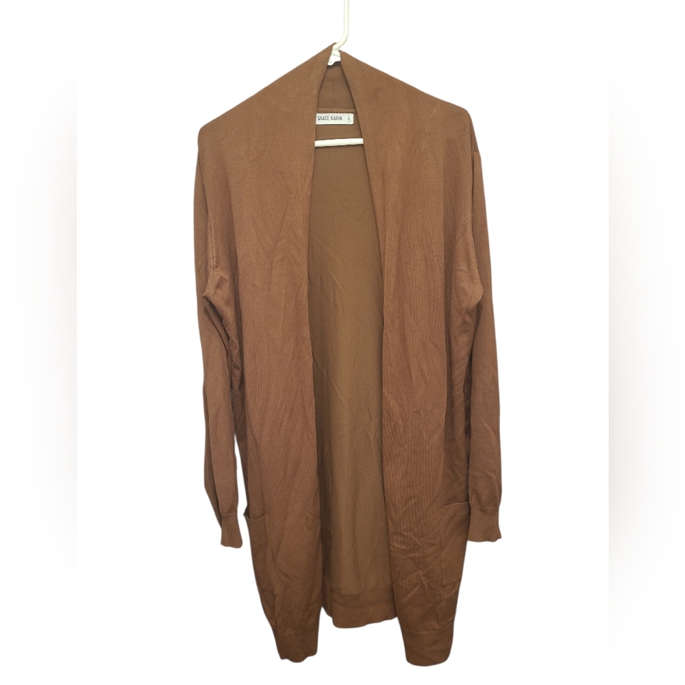Brown Open Front Cardigan